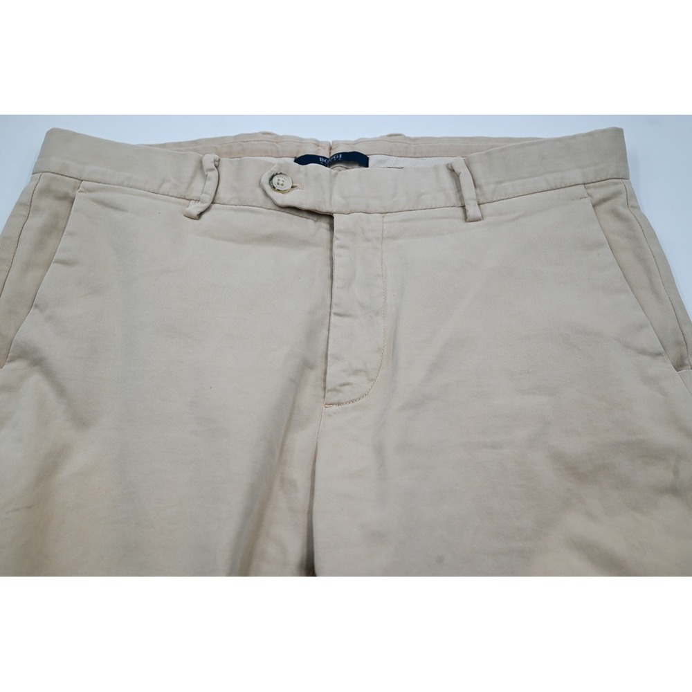Boggi Milano Mens Beige Chino Trousers Size  Cotton Stretch Flat Pants 34x32